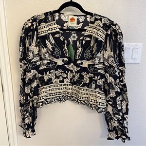 Farm Rio Graphic Floral/Toucan Print Blouse